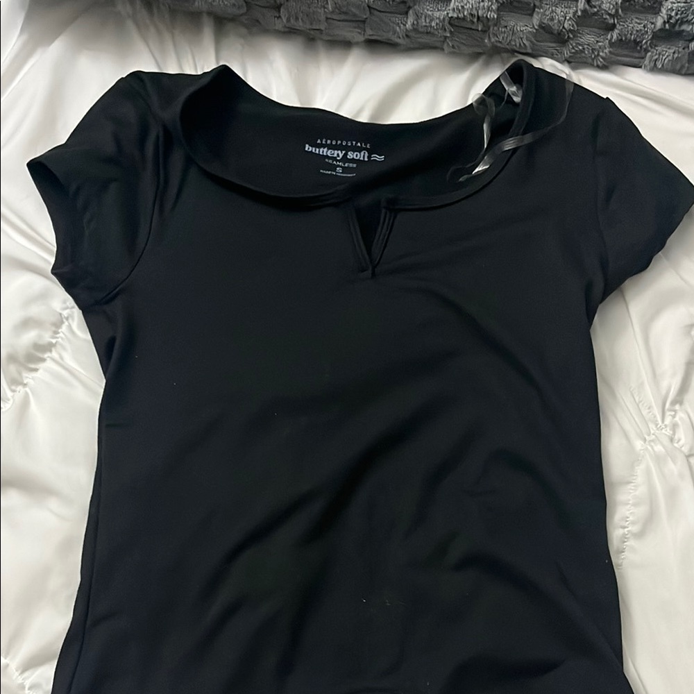 Target Black Fitted Short Sleeve T-Shirt with Peter Pan Collar